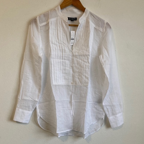 J. Crew Tops - J. Crew Pintuck‎ top in cotton voile Size 0 Crisp White Casual Button Down Shirt
